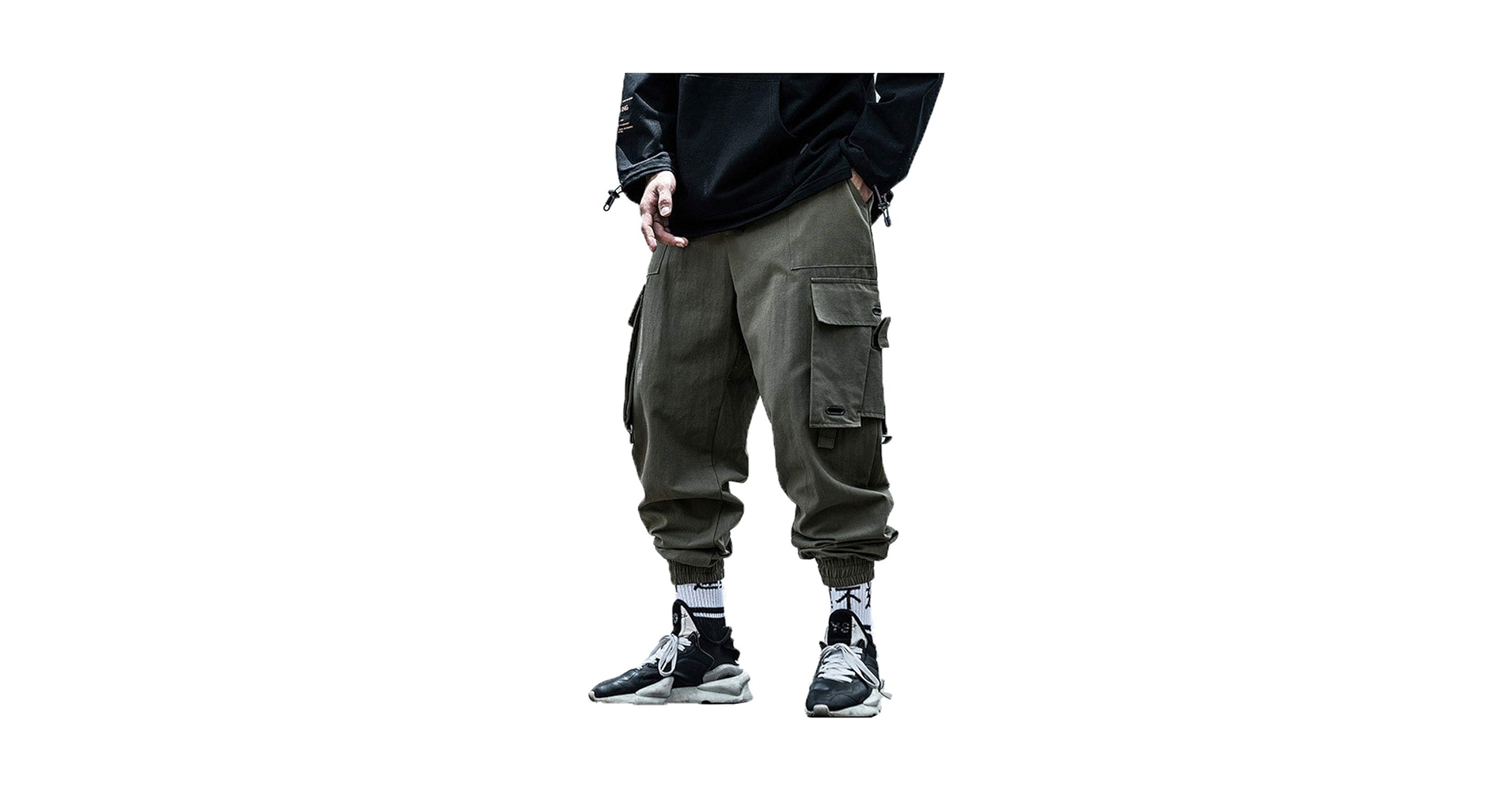 PAODIKUAI Men Techwear Matte Black Jogger Pants Relaxed Fit